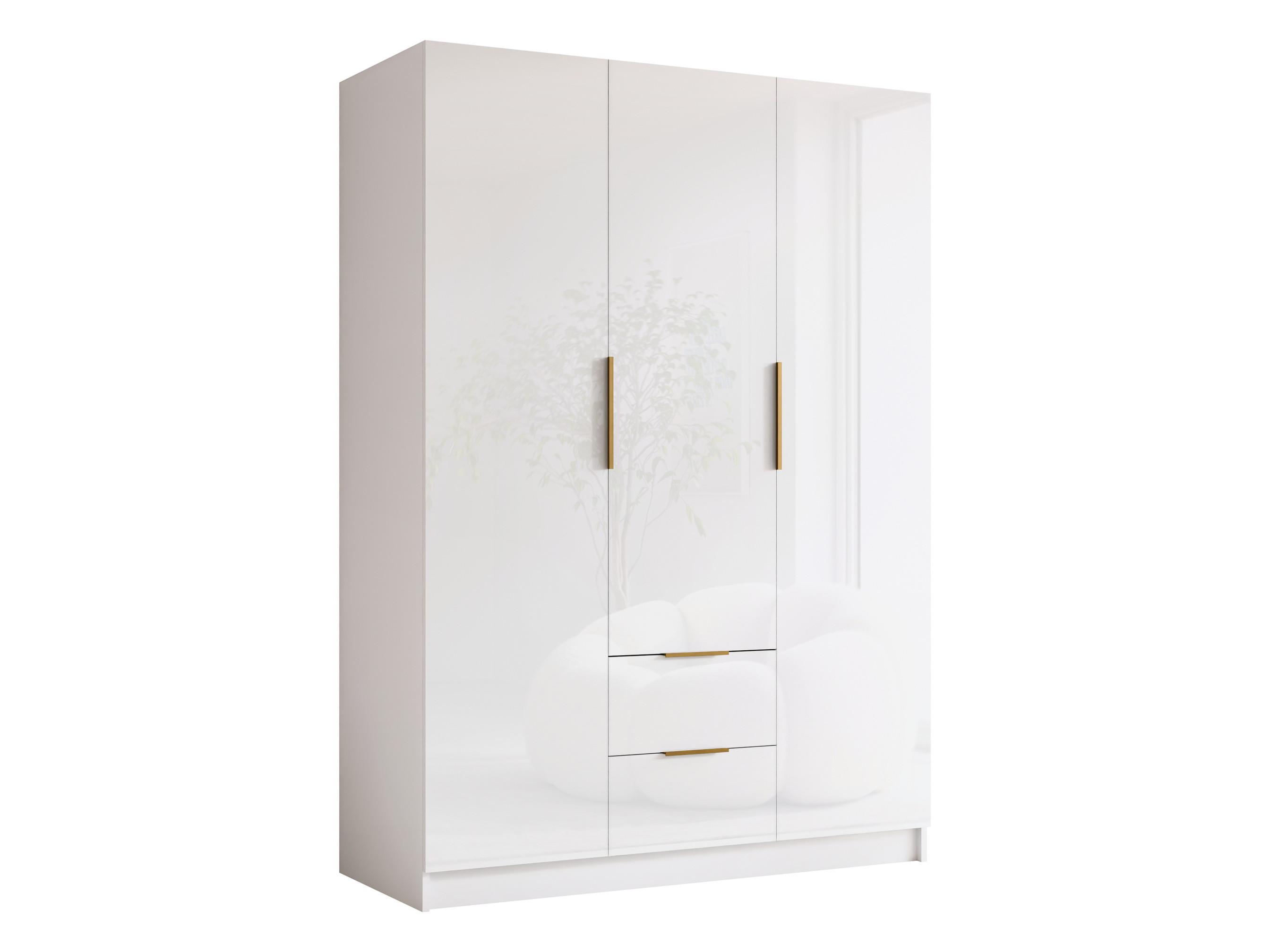 KLEIDERSCHRANK Calwi I Gloss - Weiß Hochglanz/Goldfarben, Holzwerkstoff/Kunststoff (150/216/60cm) - MIRJAN24