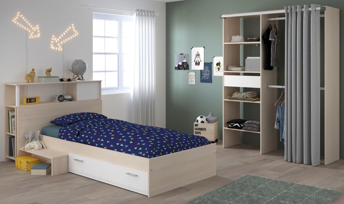 KINDERZIMMER Akazie, weiß, Jugendzimmer-Set 3-teilig - Silberfarben/Weiß, Holzwerkstoff/Kunststoff (203/182/48cm) - Parisot Meuble