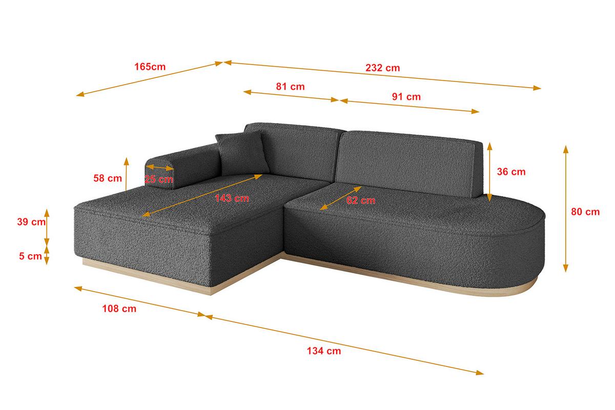 ECKSOFA Ottomane Links IREA-L1 - 232x165x80 cm Grau - Olivgrün, Holzwerkstoff/Textil (232/165cm) - ALTDECOR