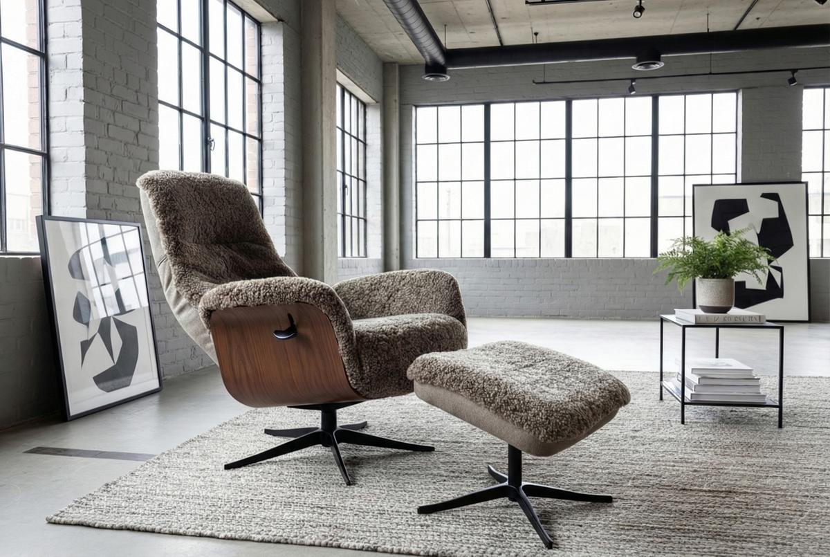 RELAXSESSEL SILVA Beige Schaffell Relaxfunktion - Beige/Schwarz, Naturmaterialien/Fell (77/106/86cm) - KAWOLA