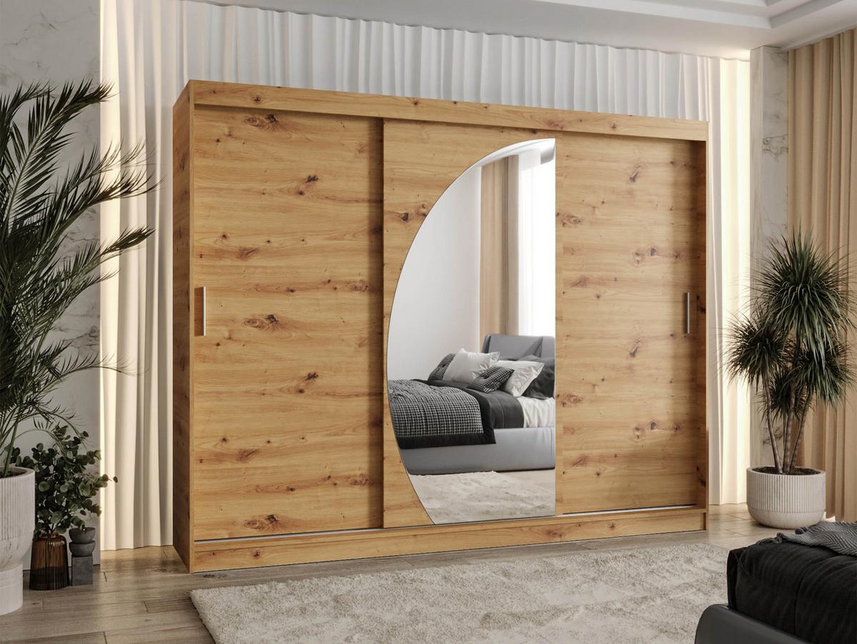 SCHWEBETÜRENSCHRANK Wika 250 cm mit Schubladen - Silberfarben/Eiche Artisan, Holzwerkstoff/Kunststoff (250/200/62cm) - MIRJAN24