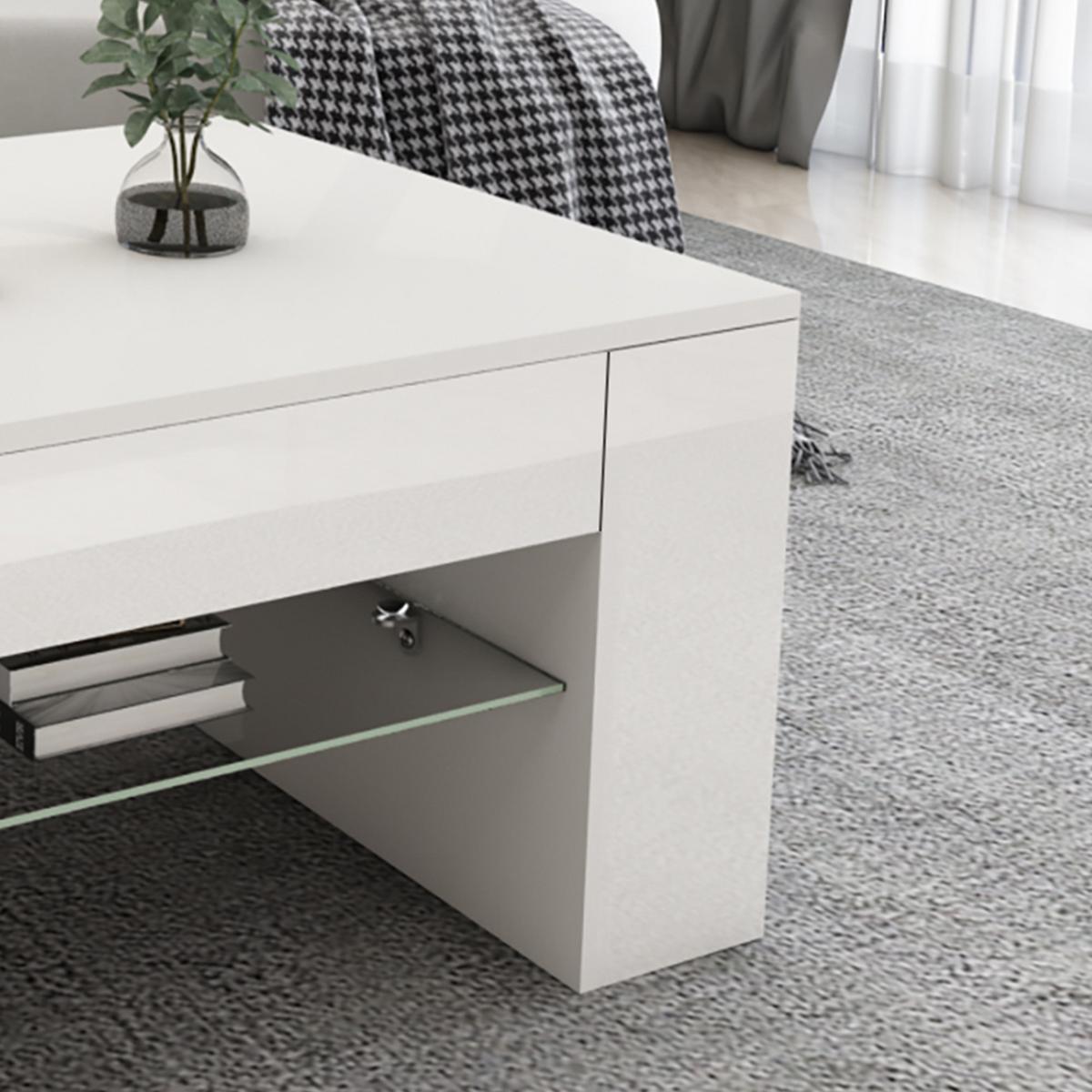 COUCHTISCH in hochglanz Weiß 100x42x60 cm aus Holz Glasablage - Weiß, Holzwerkstoff (60/100/42cm) - ML-DESIGN