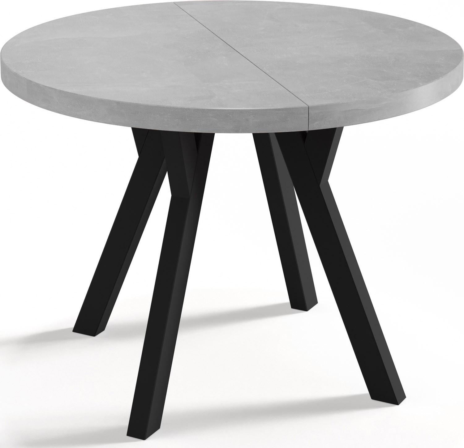 ESSTISCH Twixy runder ausziehbarer, Grauer Beton 100-200/100/76 cm - Hellgrau/Schwarz, Holz/Holzwerkstoff (100/200/76cm) - WFL GROUP