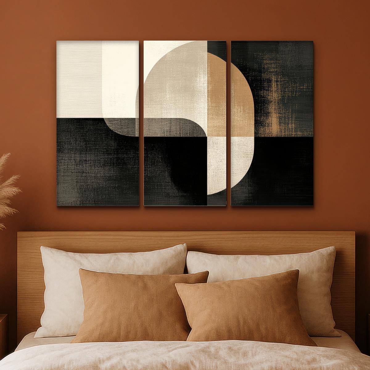 LEINWANDBILD 3er Set Formen - Abstrakt - Gold 120x80 cm - Schwarz, Textil (120/80cm) - MuchoWow