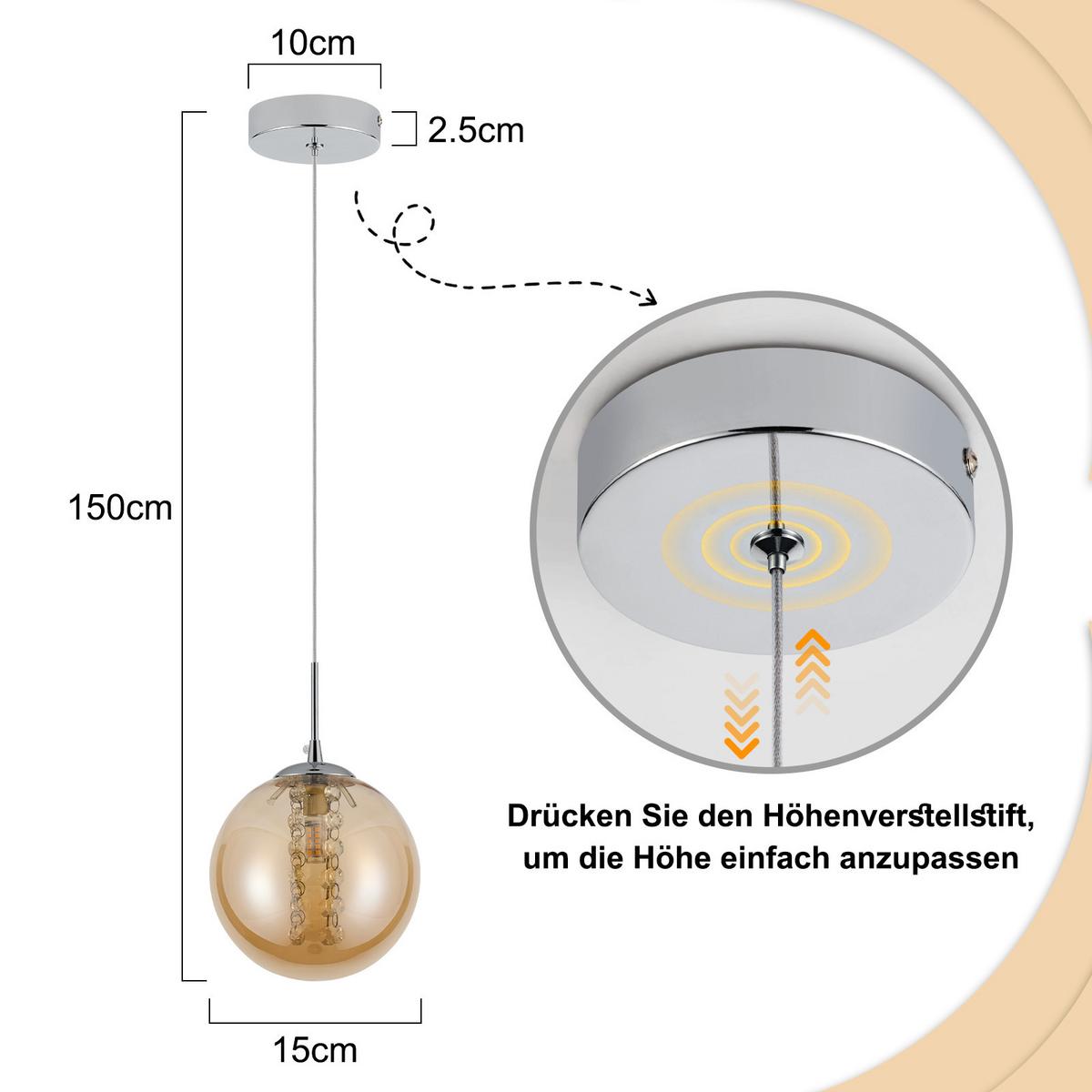 PENDELLEUCHTE Camaryn 15/10/150 cm - Bernsteinfarben, Glas (15/10/150cm) - ZMH