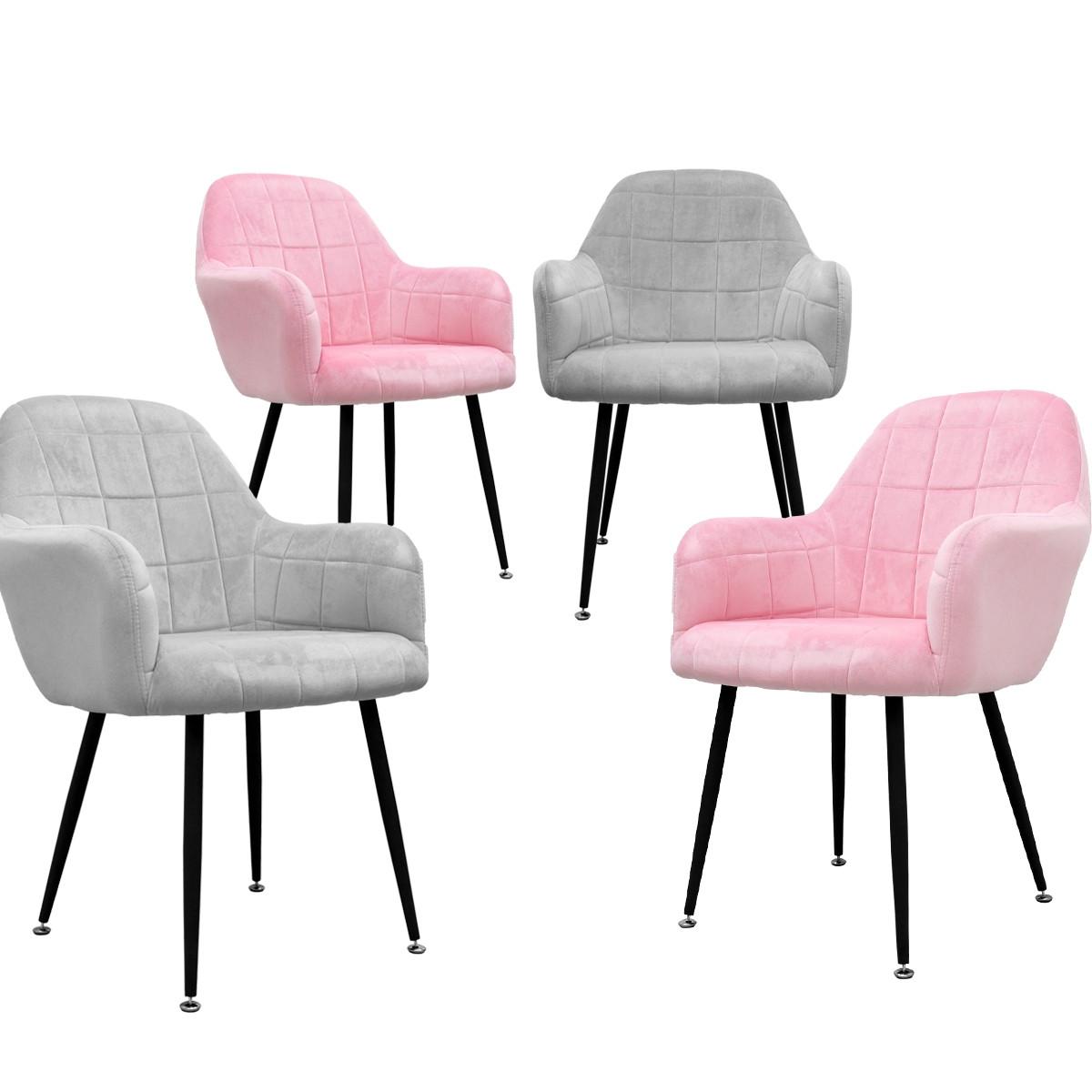 ESSZIMMERSTUHL 4er Set Grau-Rosa Samt - Multicolor, Textil (60/84/58cm) - ECD-Germany