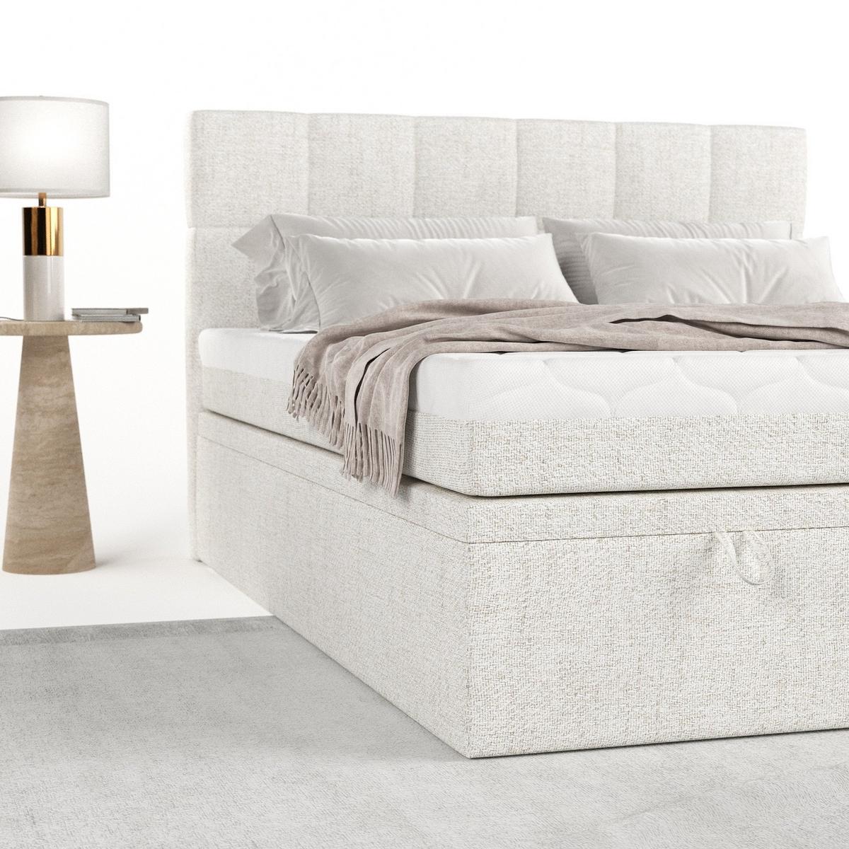BOXBETT Elano 140/200 cm Creme im Neve Stoff - Creme/Schwarz, Holz/Holzwerkstoff (140/200cm) - AltaBeds