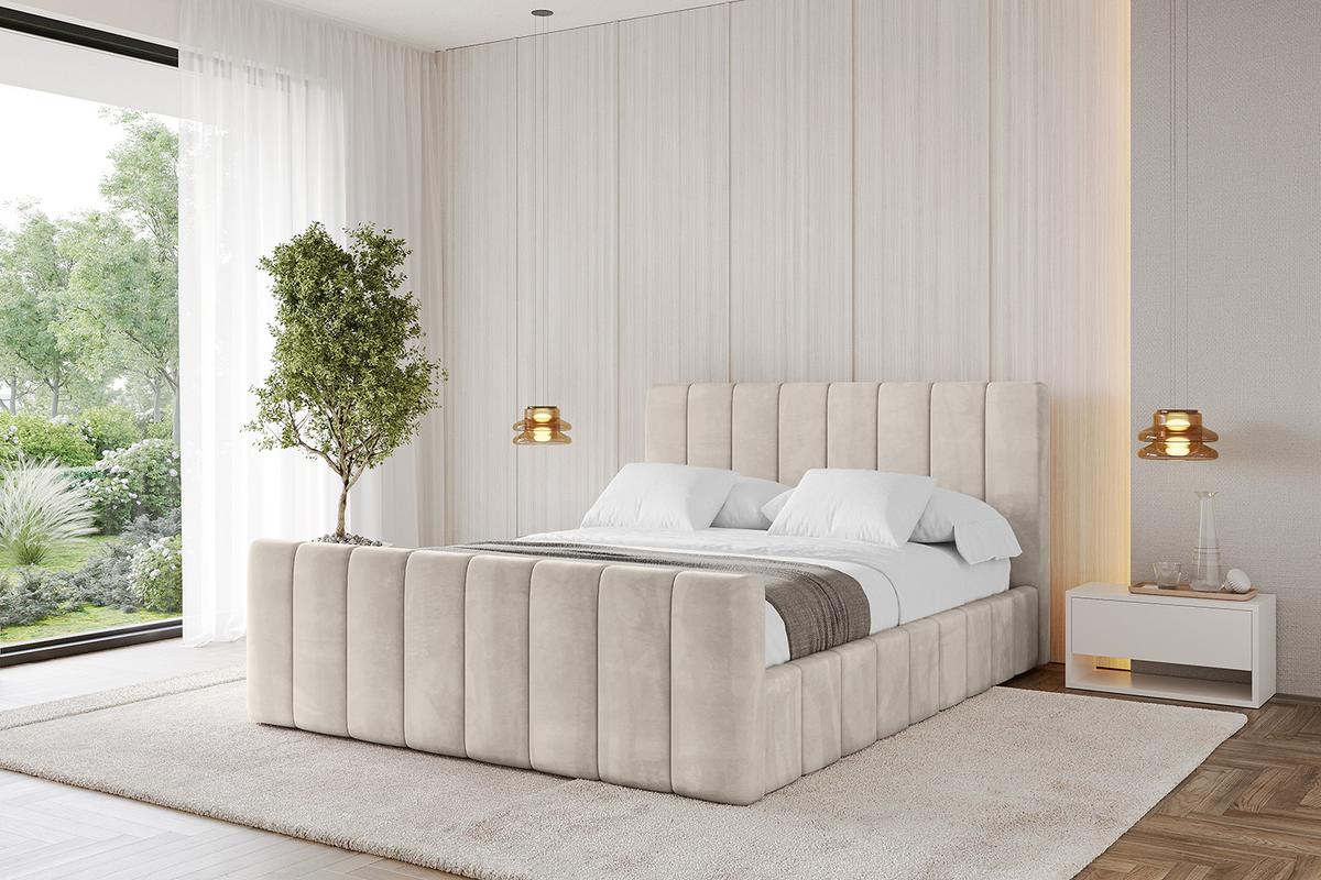 POLSTERBETT mit Bettkasten, Fußteil und Lattenrost, Boxbett ohne Matratze - FINO-Z 180x200 Beige - Beige, Holzwerkstoff/Textil (180/200cm) - ALTDECOR