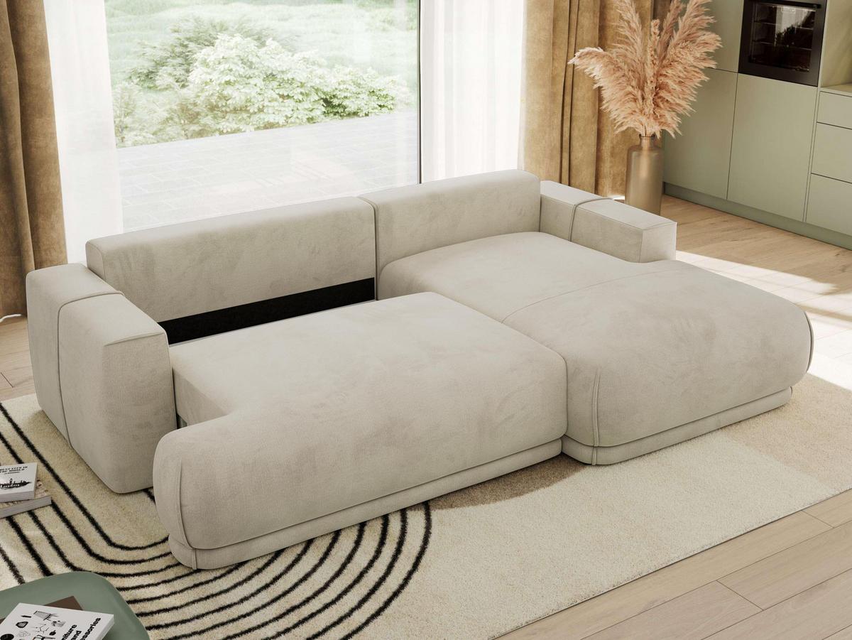 ECKSCHLAFSOFA RINA L Beige Velvet - rechts - Beige/Schwarz, Kunststoff/Textil (172/266cm) - MKS