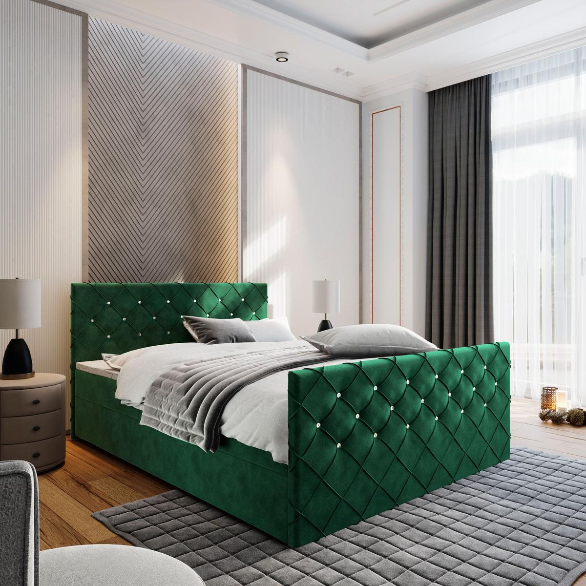 BOXBETT MANDI 140x200 cm mit Matratze und Topper - Grün - Grün, Holz (140/200cm) - MASSENO