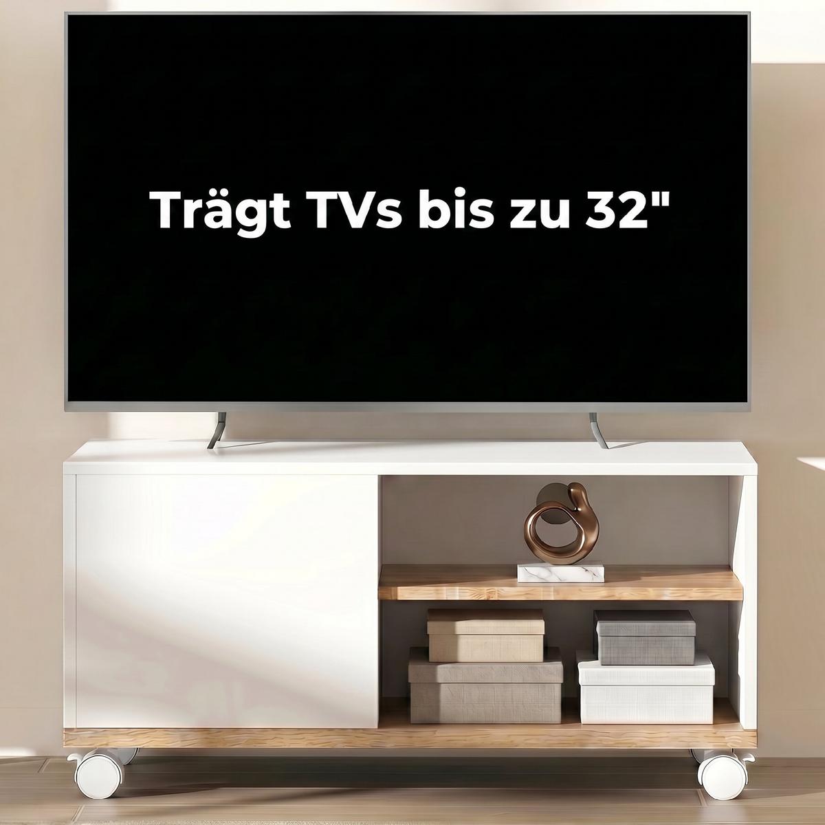 TV-BOARD Spanplatte Weiß Eiche - Weiß, Holzwerkstoff/Kunststoff (45/39/80cm) - HOMCOM
