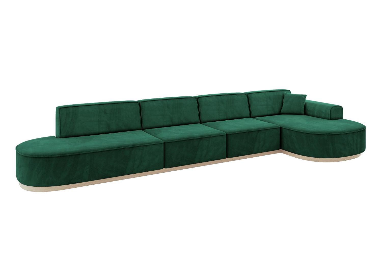 ECKSOFA Ottomane Rechts MARI-L3-v1 - 413x171x83 cm Grün Velours - Grün, Holzwerkstoff/Textil (171/413cm) - ALTDECOR