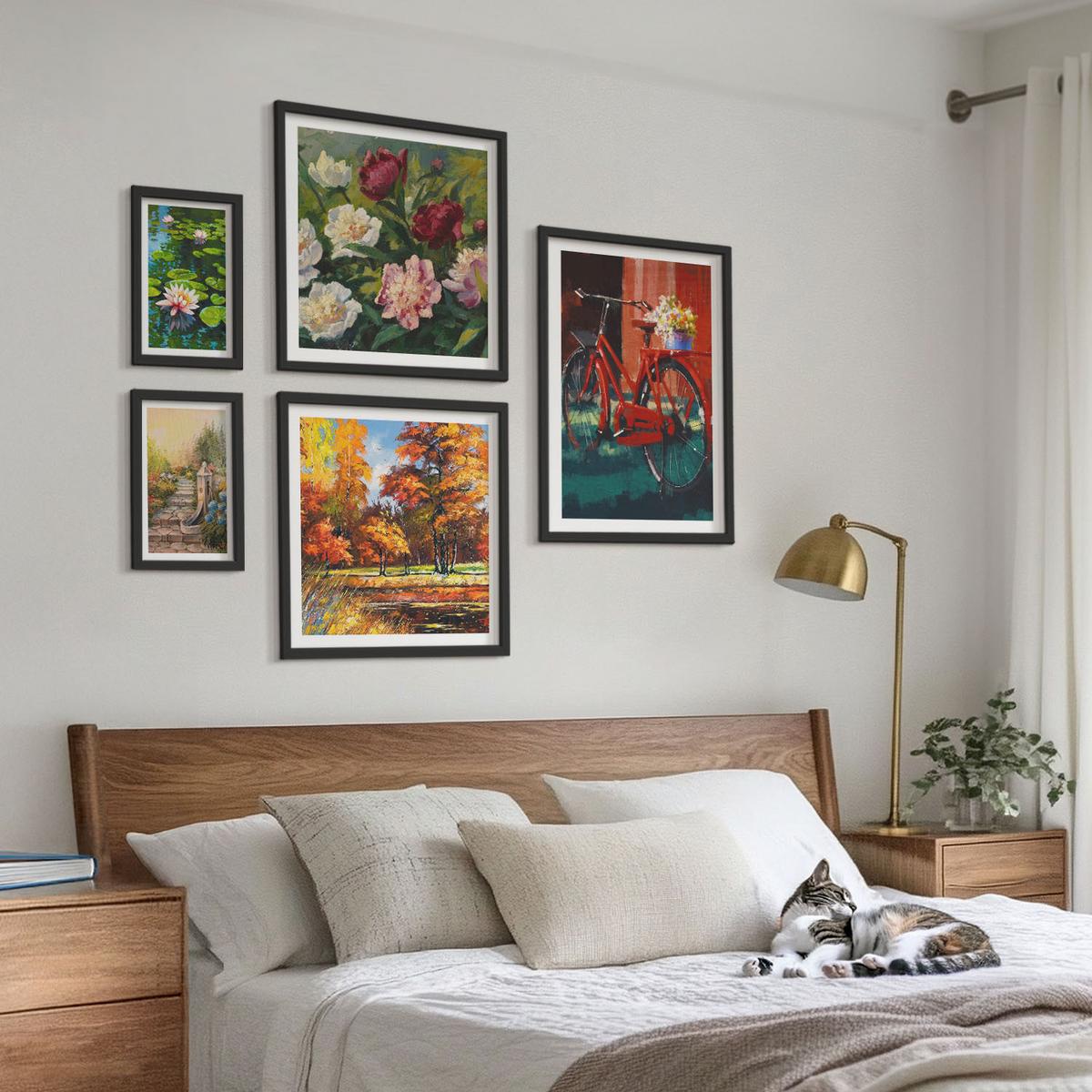 BILDER SET 5er Set - 50x50 cm & 20x30 cm & 40x60 cm Schwarzer Rahmen - Strand Holzsteg Klippen - Schwarz, Kunststoff (40/60cm) - TULUP
