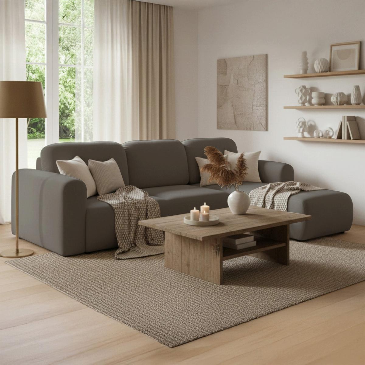 ECKSOFA Olido Dunkelbeige-Samt - Schwarz/Cappuccino, Kunststoff/Textil (245/150cm) - Selsey