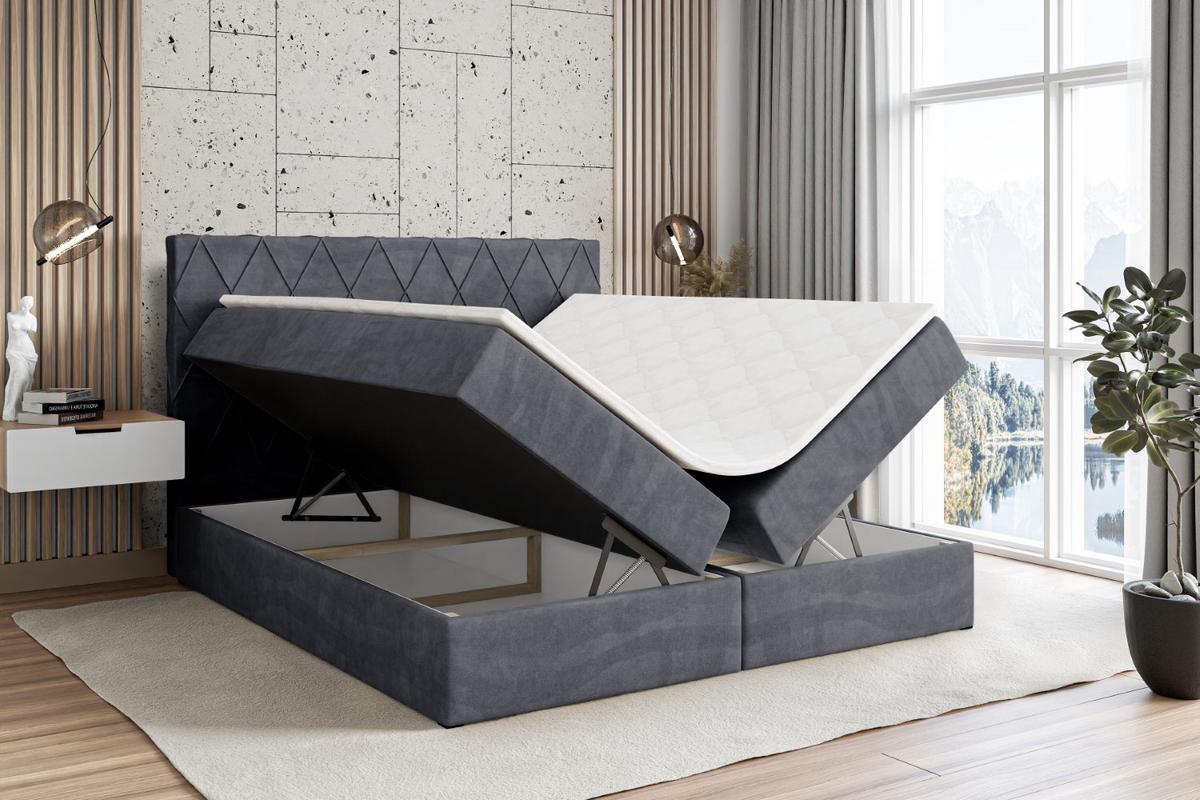 BOXBETT mit H3-Matratze und Lattenrost - LEPARO - 140x200 Dunkelgrau - Dunkelgrau, Holzwerkstoff (140/200cm) - ALTDECOR