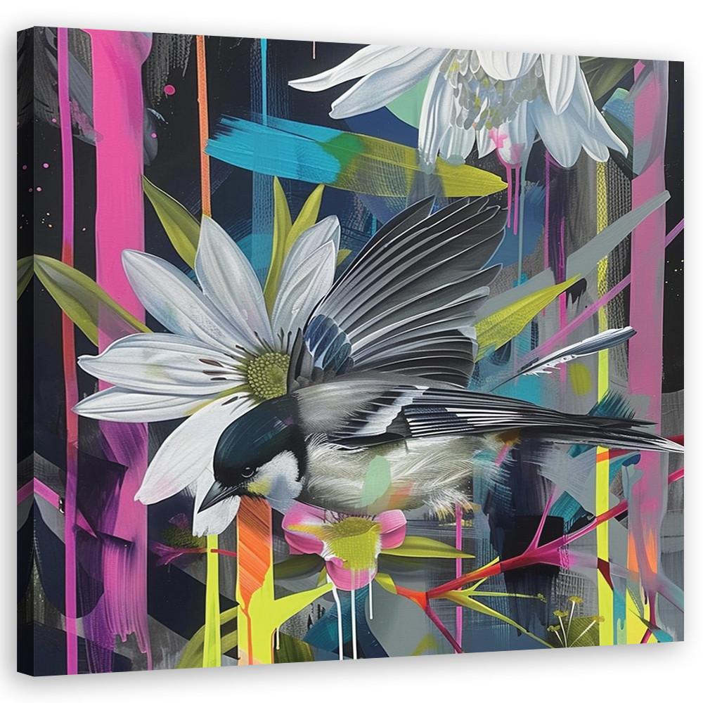 WANDBILD buntes abstrakt mit vogel - Multicolor, Textil (40/40cm) - Feeby