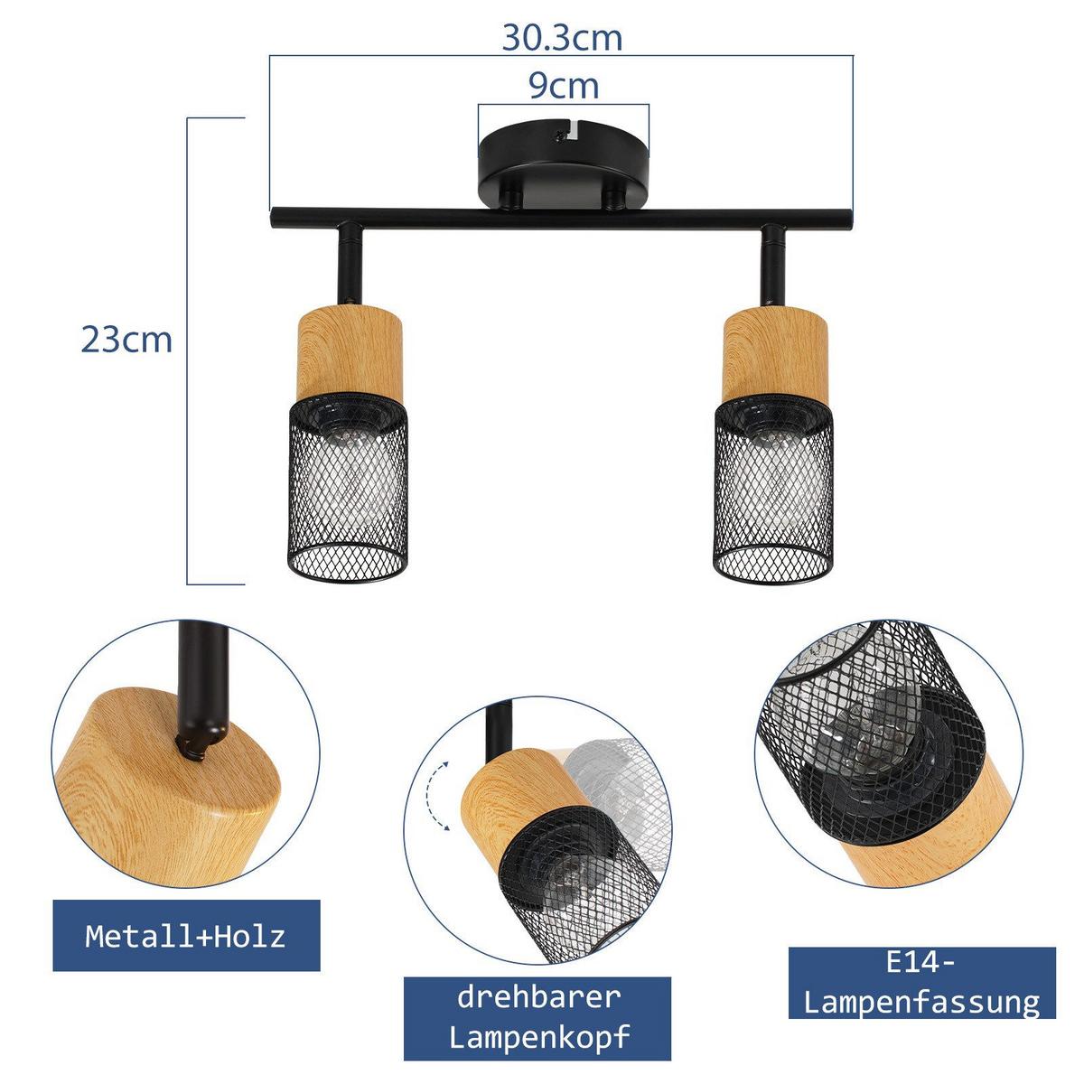 DECKENSTRAHLER Amberg 2-flammig 30/18/17.5 cm - Schwarz, Metall (30/18/17.5cm) - Nettlife