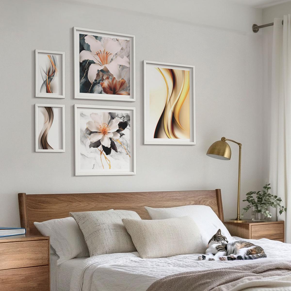 BILDER SET 5er Set - 50x50 cm & 20x30 cm & 40x60 cm Weißer Rahmen - Charmante Straßen und Pizza - Weiß, Kunststoff (40/60cm) - TULUP