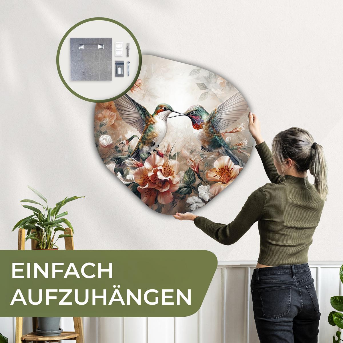 WANDBILD Kolibri - Vögel - Blumen - Natur Room Decor 90x90 cm - Altrosa, Kunststoff (90/90cm) - MuchoWow