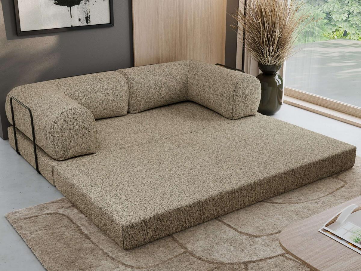 3-SITZER SOFA ORSETTO - Taupe Stukture - Taupe/Schwarz, Textil/Metall (200/70/100cm) - MKS