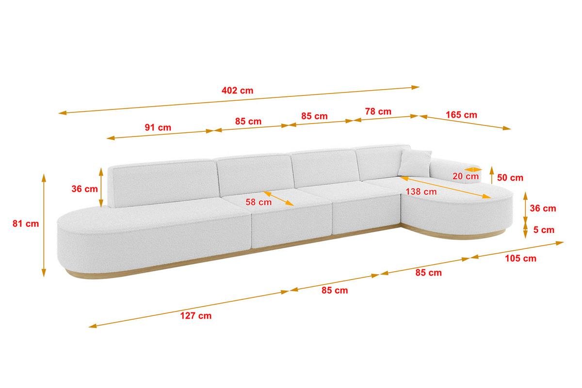 ECKSOFA Ottomane Rechts MARI-L3-v2 - 413x171x83 cm Weiß Bouclé - Weiß, Holzwerkstoff/Textil (171/413cm) - ALTDECOR