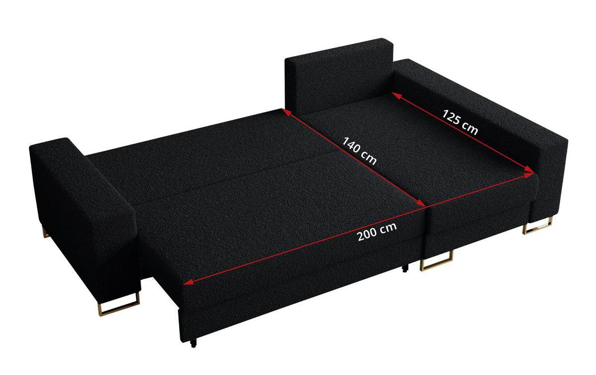 ECKSOFA Dorian Boucle Schwarz - Goldfarben/Schwarz, Textil/Metall (242/138cm) - MKS
