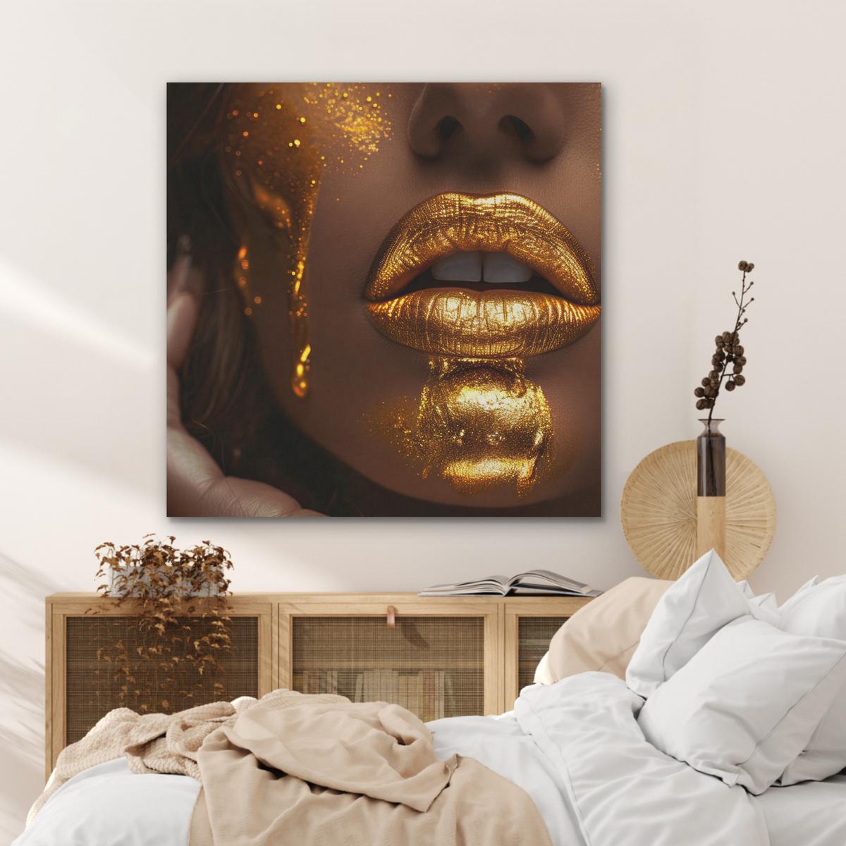 AKUSTIKBILD Frau - Gold - Luxus - Porträt Akustikpaneele 90x90 cm - Goldfarben, Kunststoff (90/90/0.9cm) - MuchoWow