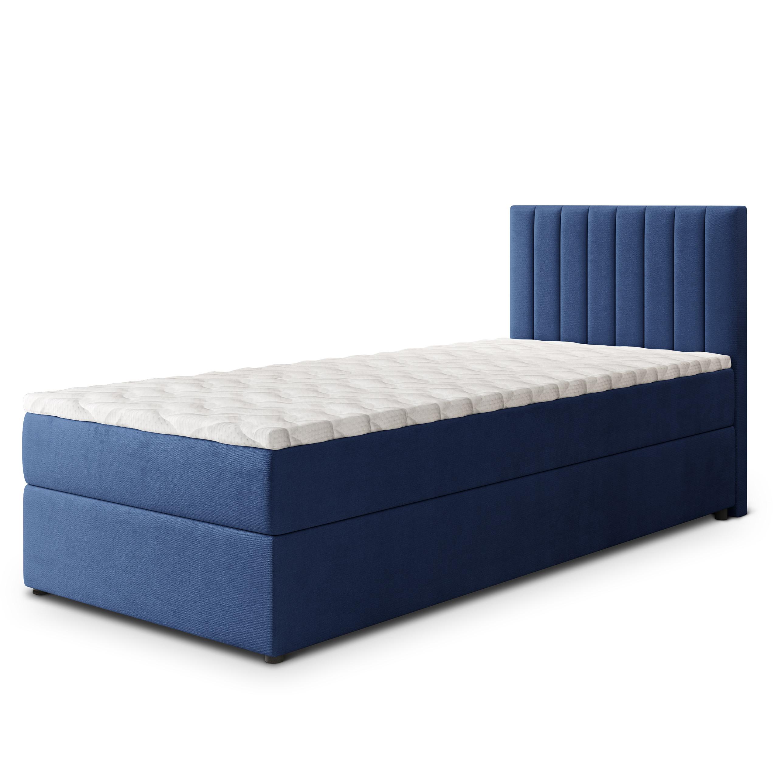 BOXBETT BRESEL 80 80x200 cm mit Matratze und Topper, H2+H3 - Blau - Blau, Holz (80/200cm) - MASSENO