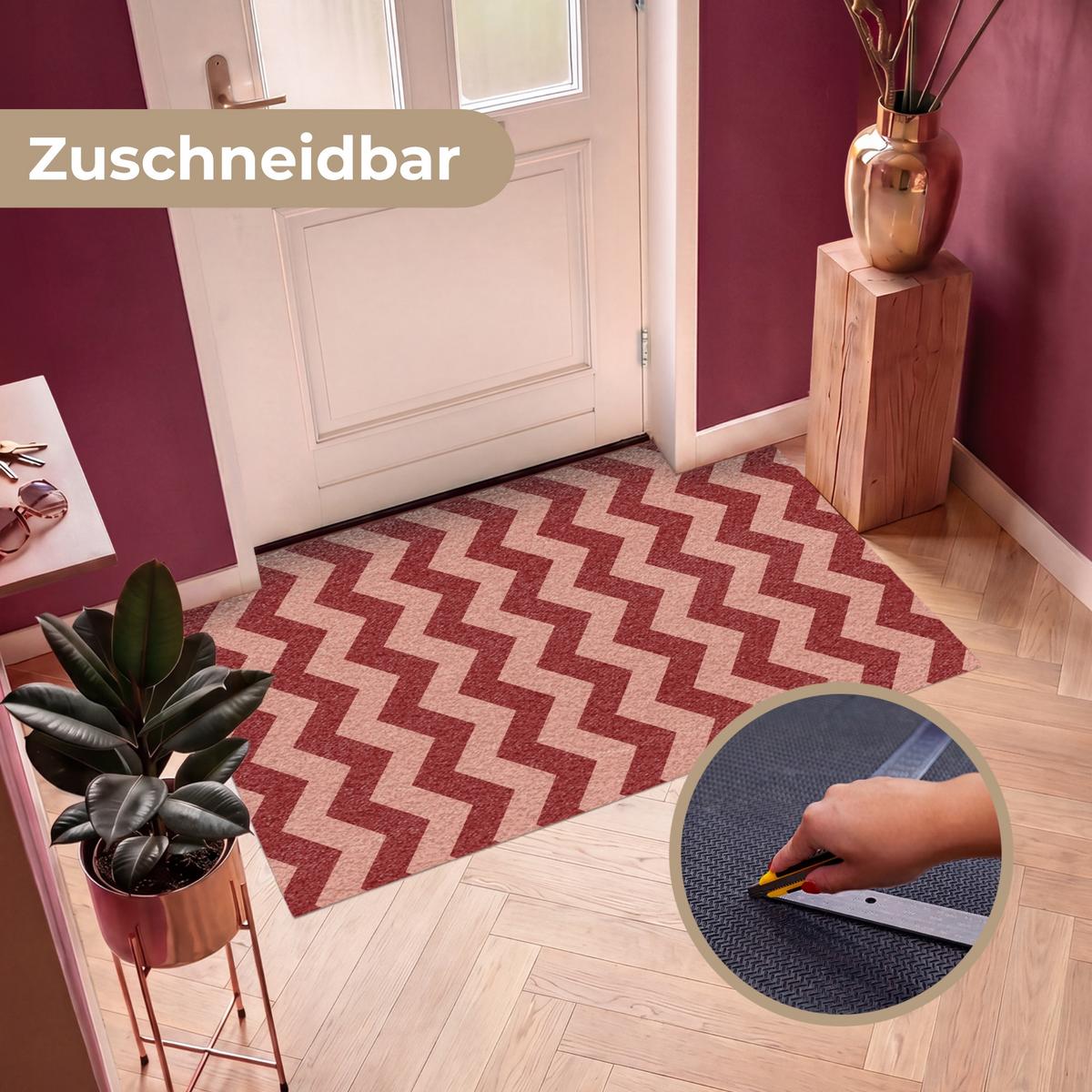 FUSSMATTE Zickzack - Streifen - Muster - Rot Schmutzfänger 150x90 cm - Bordeaux, Kunststoff (150/0.4cm) - MuchoWow