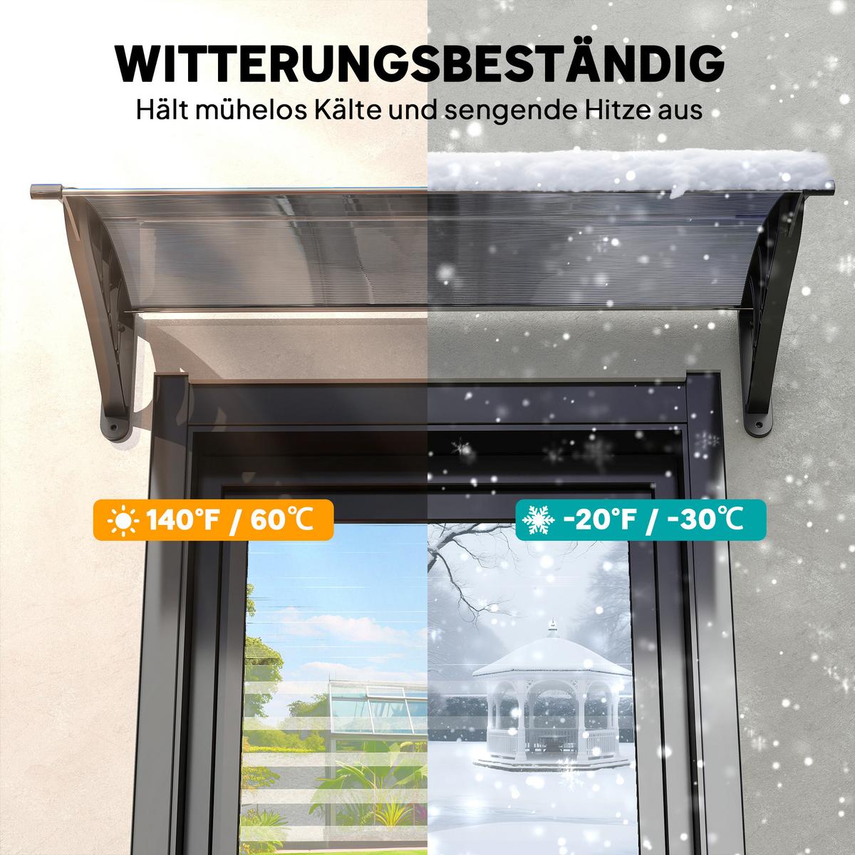VORDACH-FÜR-HAUSTÜR Polycarbonat Schwarz - Schwarz, Kunststoff (75/23/100cm) - Outsunny