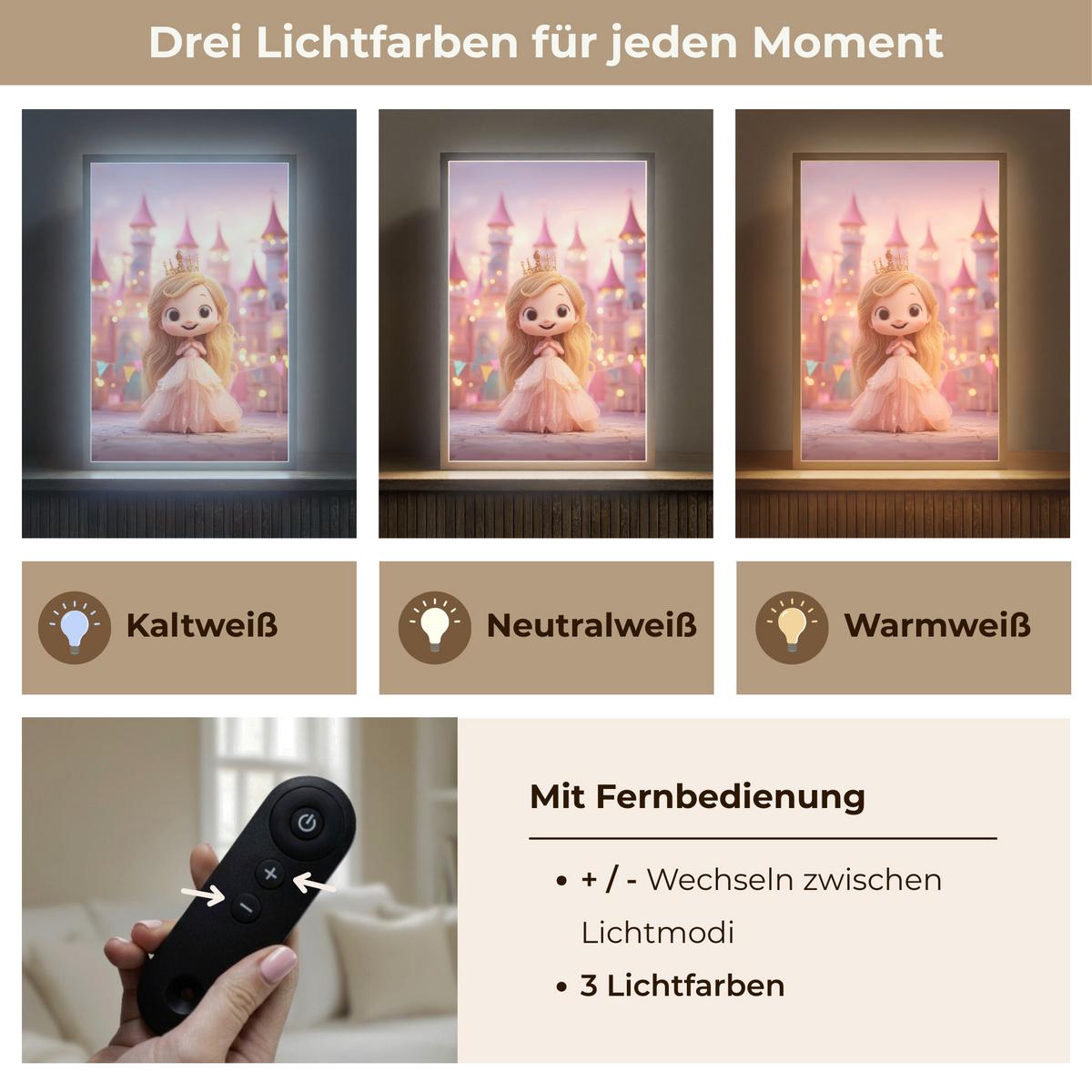 NACHTTISCHLAMPE MIT AKKU Prinzessin - Rosa - Schloss 40x60 cm - Rosa, Holzwerkstoff (8/40/60cm) - OnlyWow