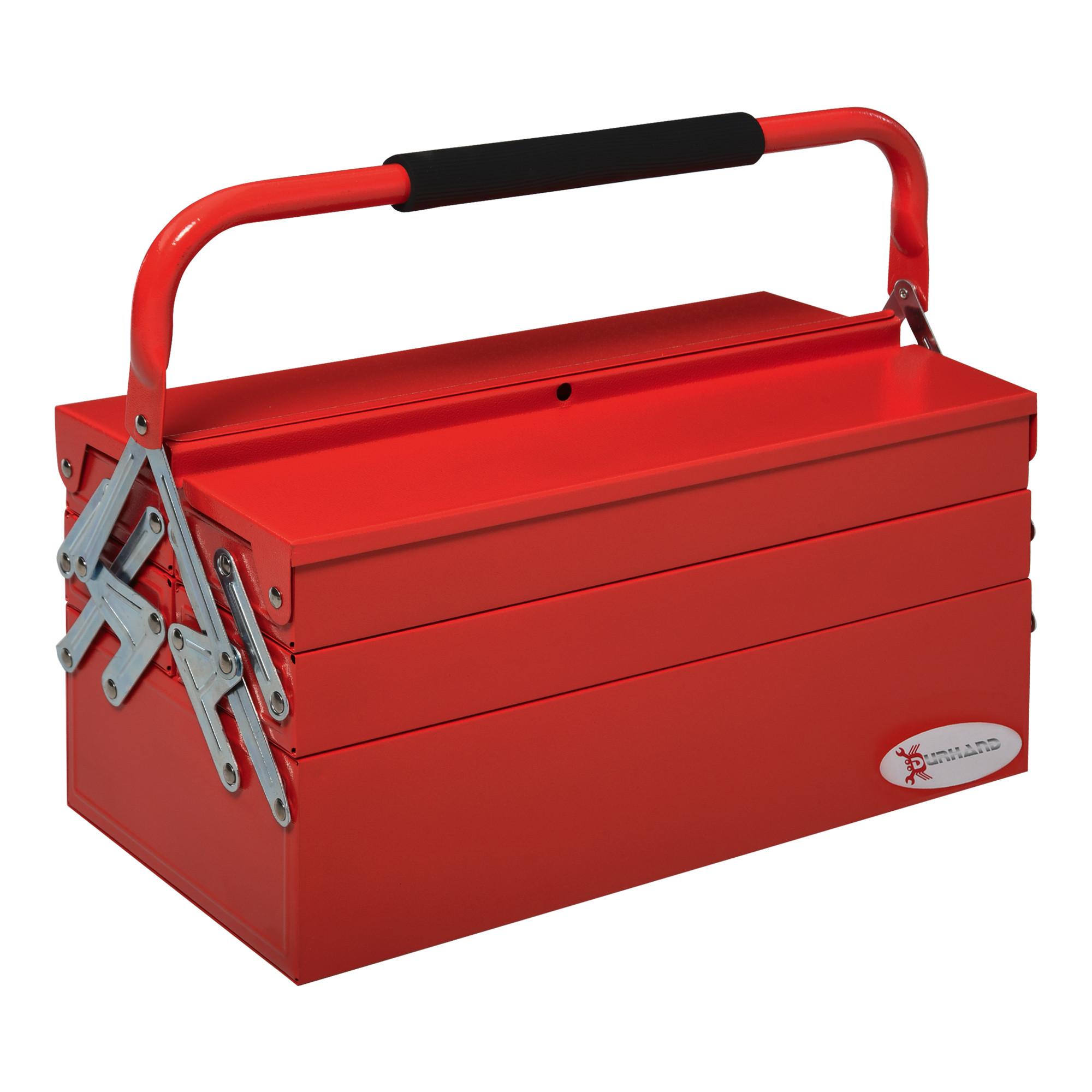 WERKZEUGKASTEN Werkzeugkoffer 5 Fächer aufklappbar Stahl Rot 45 x 20 x 34,5cm - Rot, Metall (20/34.5/45cm) - DURHAND