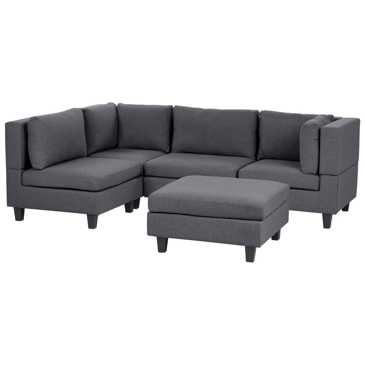 ECKSOFA Modul 4-Sitzer rechtsseitig Dunkelgrau Stoff mit Ottomane Unstad - Dunkelgrau/Grau, Textil (228/152cm) - Beliani