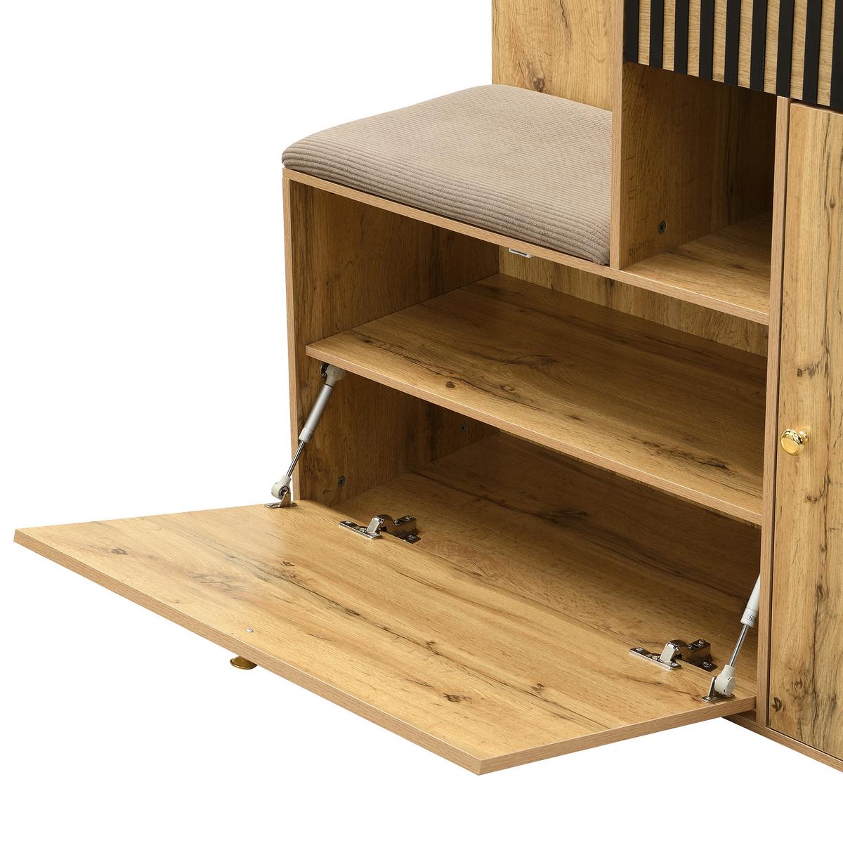 GARDEROBE FÜR FLUR - kombischrank mit Spiegel, Sitzbank und Stauraum - Sonoma Eiche, Glas/Holzwerkstoff (110/186/37cm) - Urban Meuble