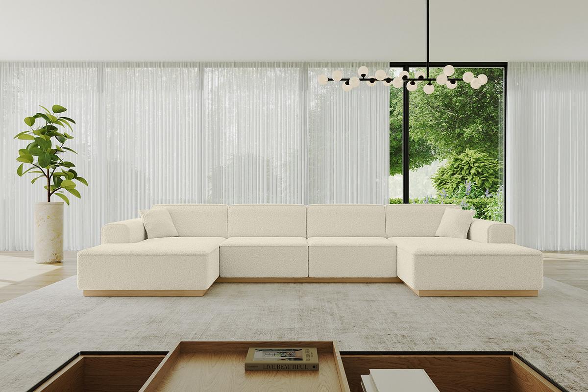 WOHNLANDSCHAFT IREA-U2-v2 - 386x165x80 cm Beige - Hellbraun/Creme, Holzwerkstoff/Textil (386/80/165cm) - ALTDECOR