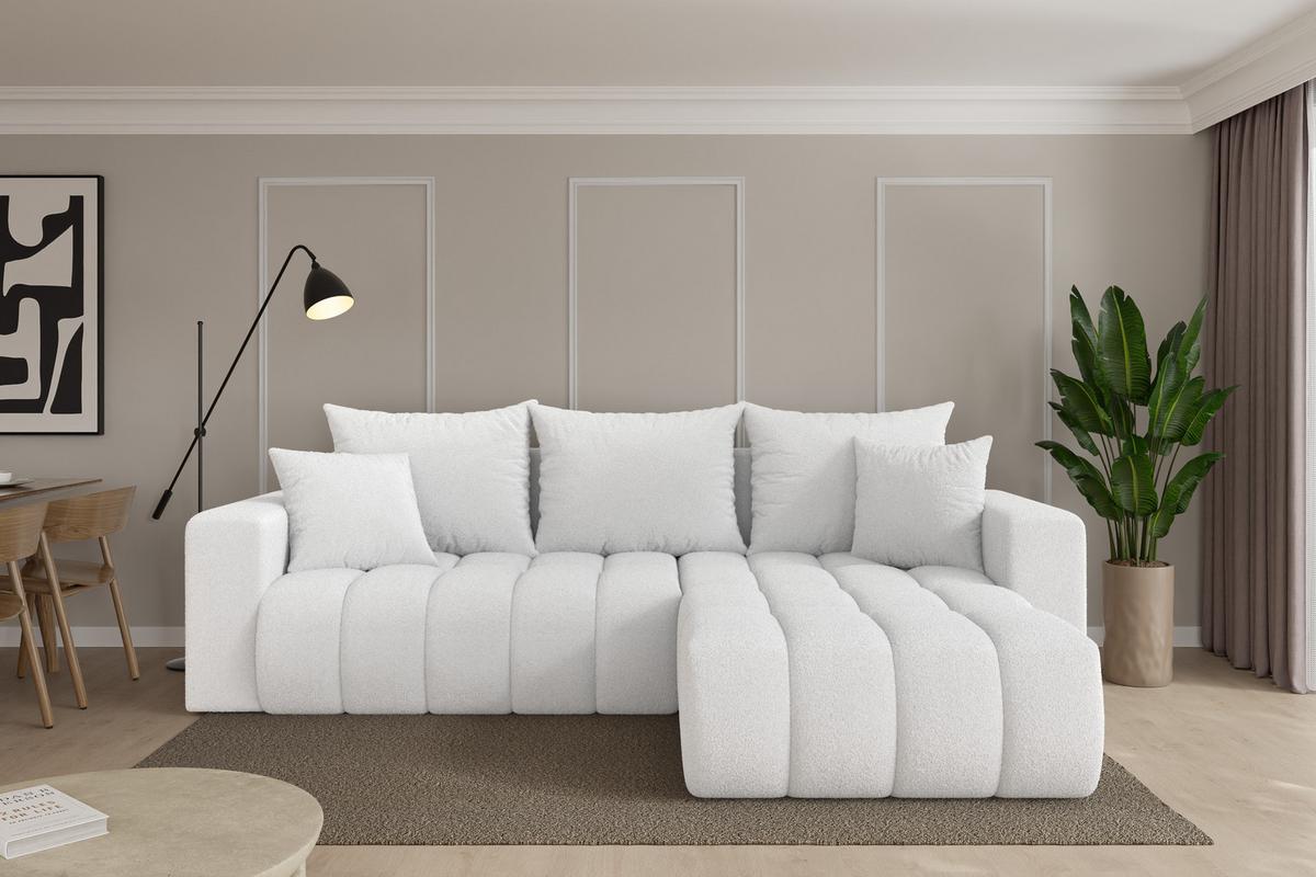 ECKSOFA mit Schlaffunktion Ottomane Rechts MILA-L-v1 277x195x86 Weiß Bouclé - Schwarz/Weiß, Holzwerkstoff/Kunststoff (277/194cm) - ALTDECOR