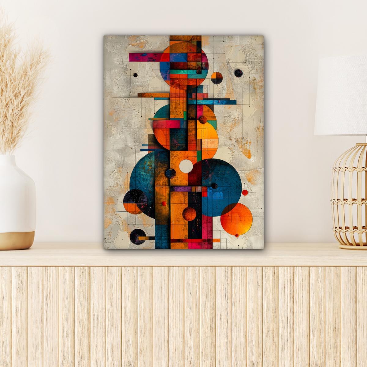 LEINWANDBILD Vintage - Moderne Kunst - Orange - Geometrische Formen Room Decor 30x40 cm - Multicolor, Textil (30/40cm) - MuchoWow