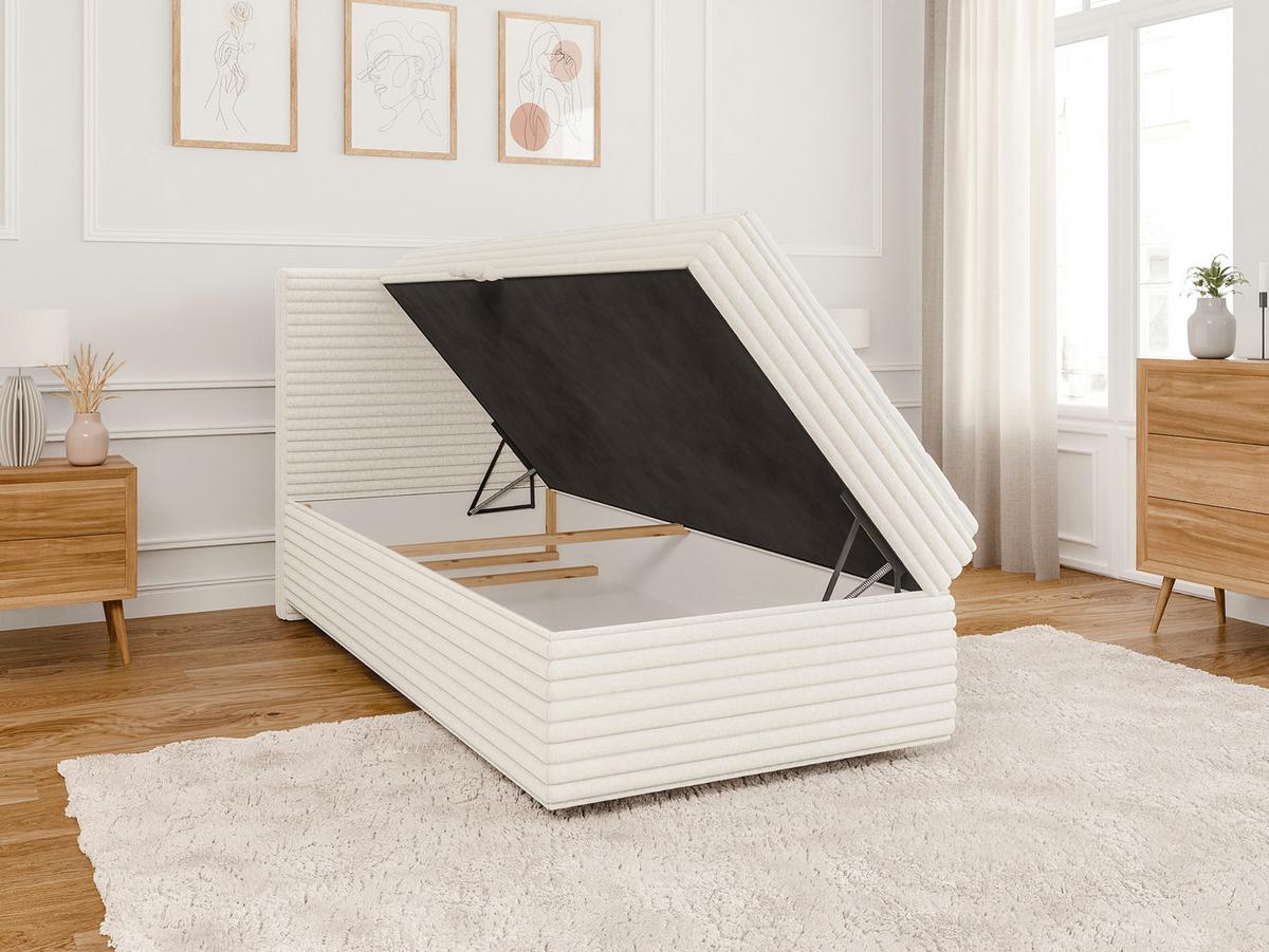 BOXBETT Roma 90/200 cm Hellbeige Plüschcord - Beige/Schwarz, Holz/Kunststoff (90/200cm) - S-Style