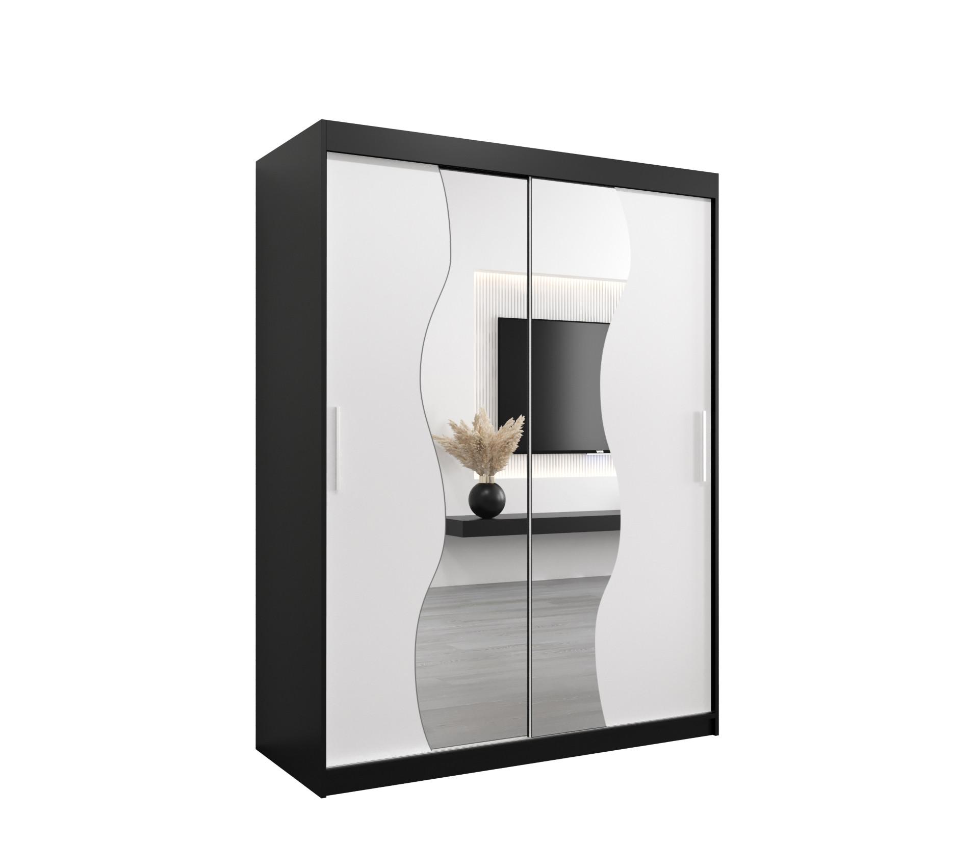 SCHWEBETÜRENSCHRANK 200/150/62 2-türig - Silberfarben/Schwarz, Holz/Kunststoff (150/200/62cm) - MÖBEL KRYSPOL