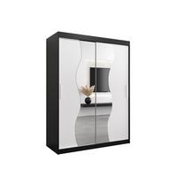SCHWEBETÜRENSCHRANK 200/150/62 2-türig - Silberfarben/Schwarz, Holz/Kunststoff (150/200/62cm) - MÖBEL KRYSPOL