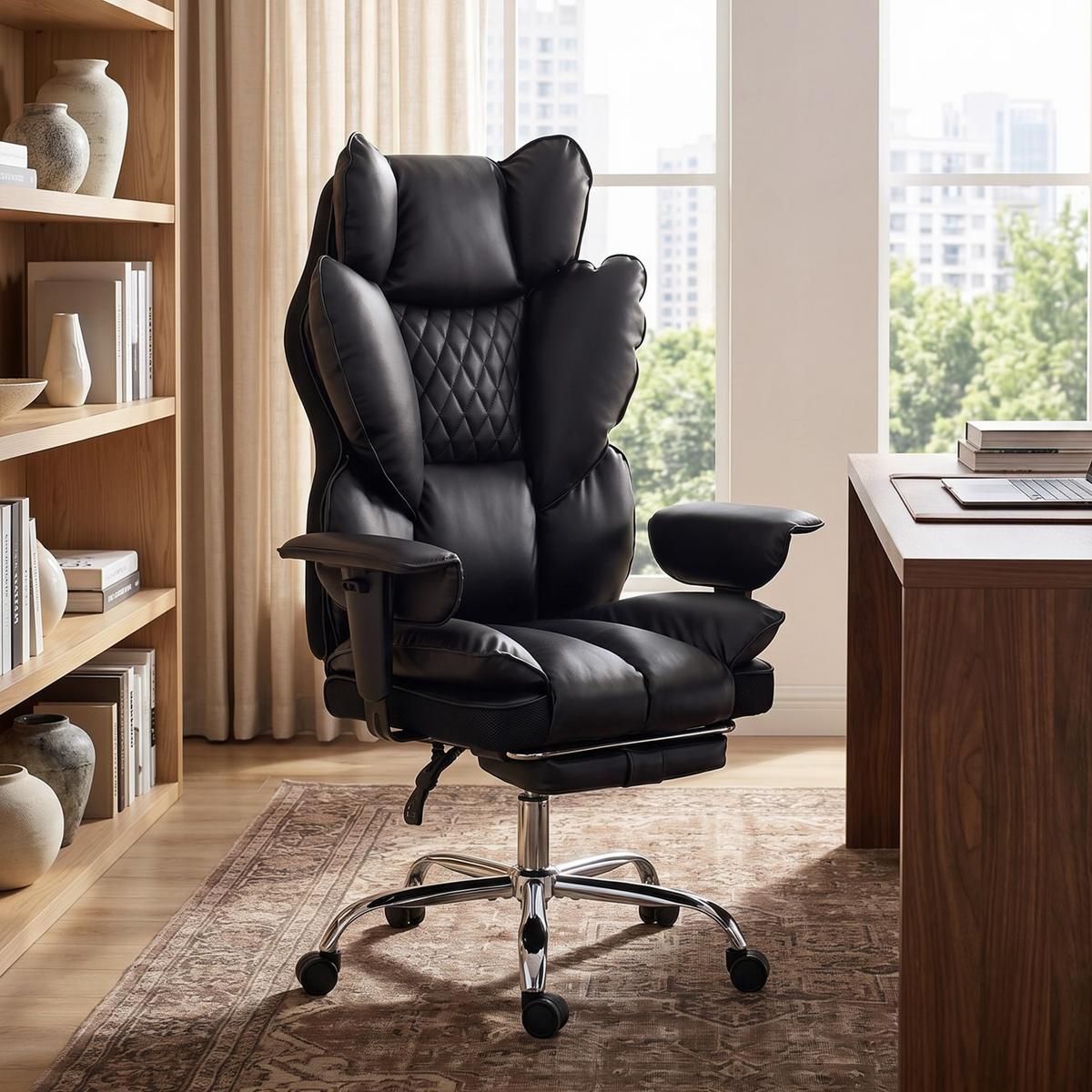 SCHWERLAST-BÜROSTUHL Kunstleder Schwarz - Silberfarben/Schwarz, Leder/Holzwerkstoff (67/130/80cm) - HOMCOM