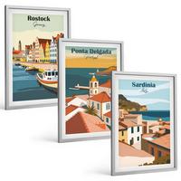 BILDER SET 3er Set - 40x60 cm Silberner Rahmen - Ansichten europäischer Küstenstädte - Silberfarben, Kunststoff (40/60cm) - TULUP