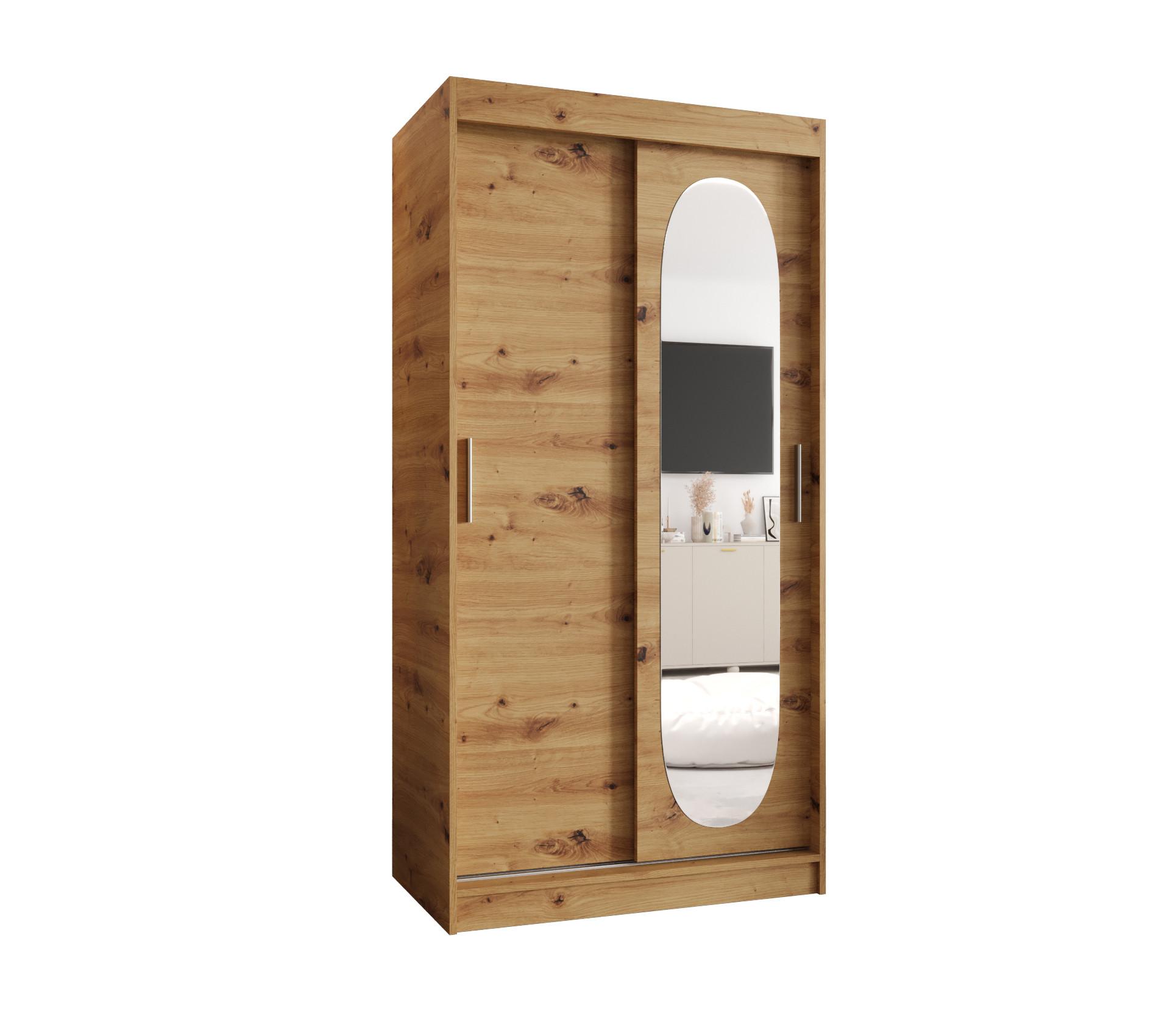 SCHIEBETÜRENSCHRANK mit Spiegel ROYAL 200/100/62 2-türig - Silberfarben/Eiche Artisan, Holz (100/62/100cm) - MÖBEL KRYSPOL