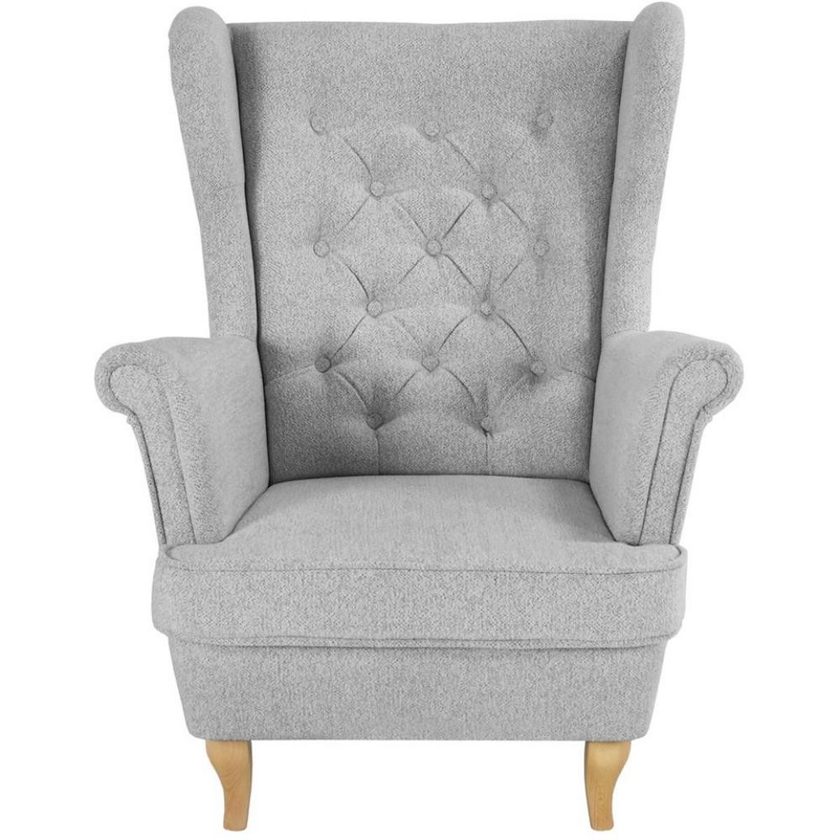 CHESTERFIELD-SESSEL Falco hellgrau mit Buche Holzbeinen - Hellgrau, Holz/Textil (82/102/92cm) - Beautysofa