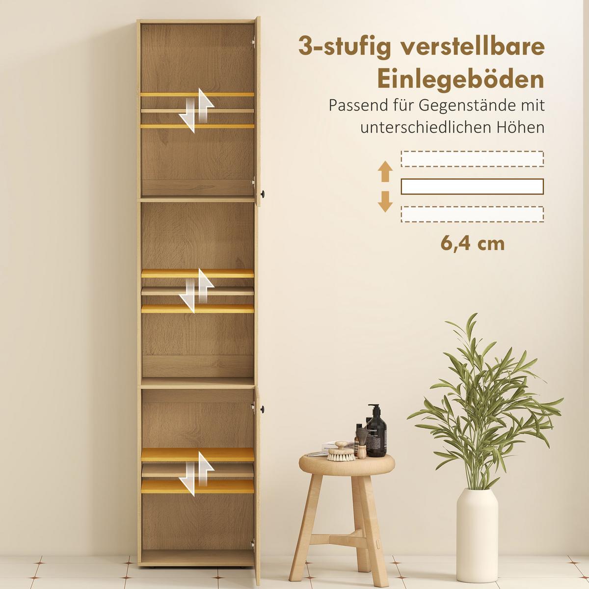 BADSCHRANK 4er Set Spanplatte MDF Eiche - Eichefarben, Holzwerkstoff (31/182/40cm) - HOMCOM