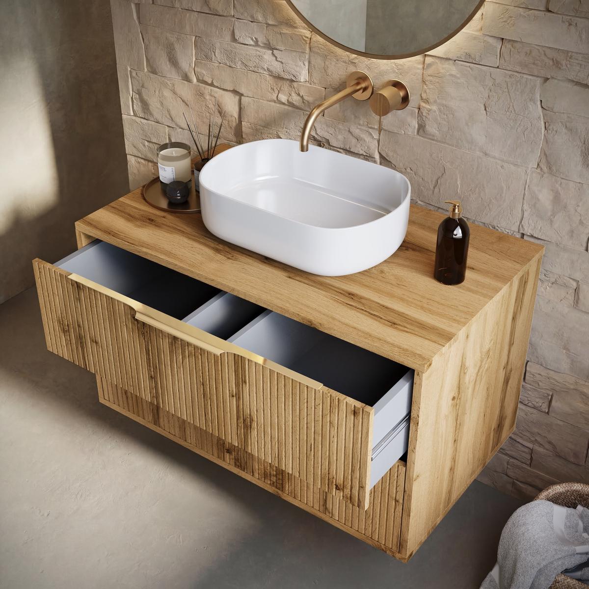 WASCHBECKENUNTERSCHRANK Rimini 2 Schubladen Eiche - 80 x 46 x 46 cm - Eichefarben, Holz (80/46/46cm) - Badplaats
