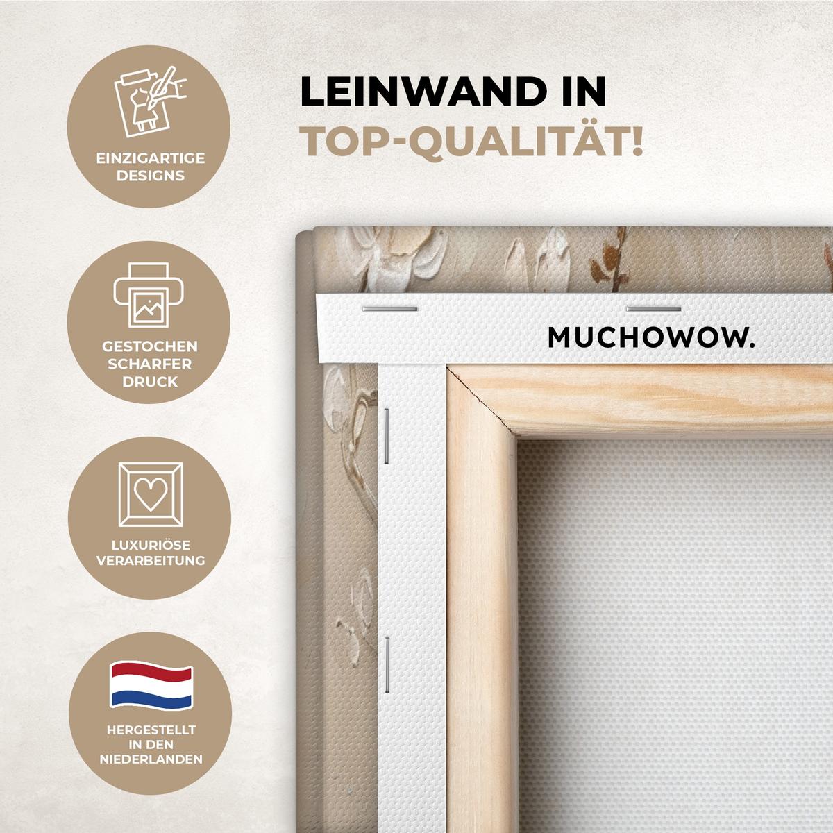 LEINWANDBILD 3er Set Beige - Blüte - Modern 180x80 cm - Beige, Textil (180/80cm) - MuchoWow