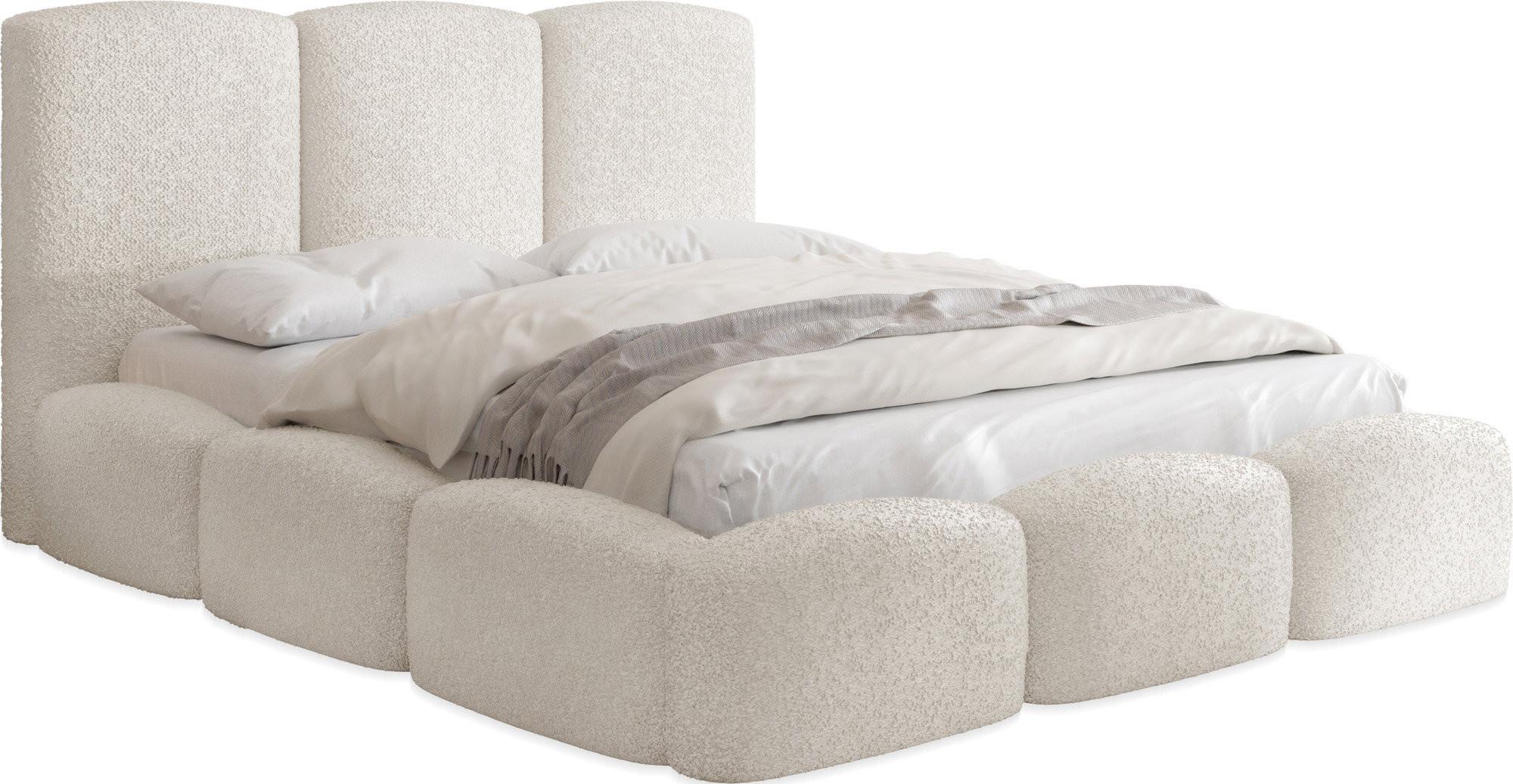 POLSTERBETT Harmony mit Bettkasten, Creme Boucle 140x200 cm - Birkefarben/Schwarz, Holzwerkstoff/Kunststoff (140/200cm) - WFL GROUP