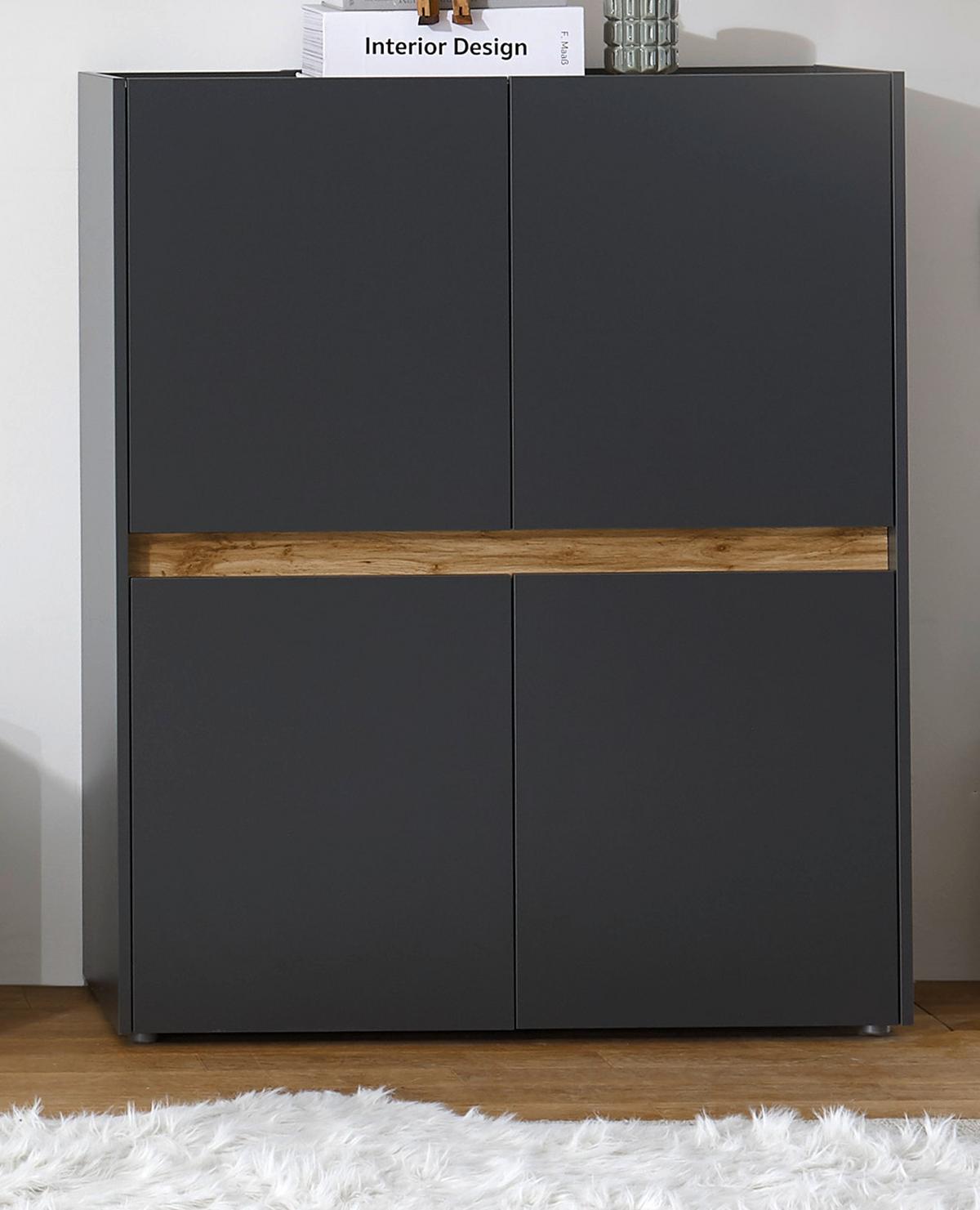 HIGHBOARD grau matt, Eiche Wotan 100 x 120 cm, Kommode 4-türig, 8 Fächer - Eiche Wotan/Grau, Holzwerkstoff/Kunststoff (100/120/40cm) - Furn.Design