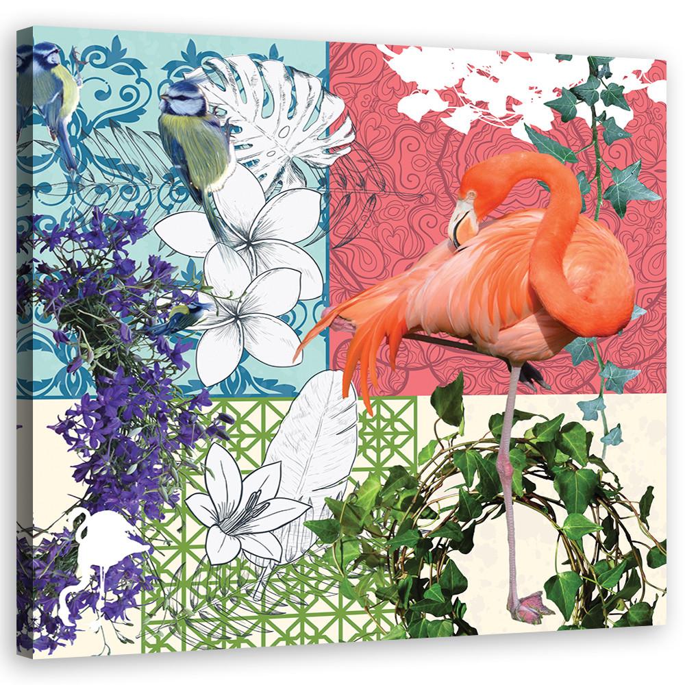 WANDBILD flamingos vögel collage - Multicolor, Textil (30/30cm) - Feeby